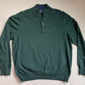 Izod Dark Green 100% Cotton Quarter Zip Sweater